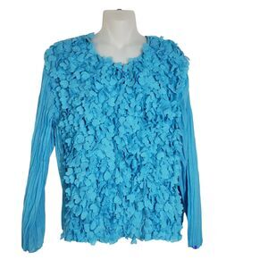 Great Cavalier St. Paul Womens Blouse Shell 2 Piece Large Button Blue Crinkle